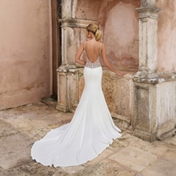 Justin Alexander Wedding Dress Ivory Sheath Low Back Lace NWT Designer Gown - Picture 2 of 14